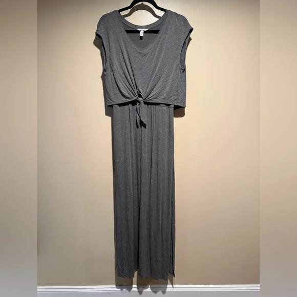 SOMA Jersey Knit Front Tie Maxi Dress Gray Pockets Sz medium - Picture 7 of 10